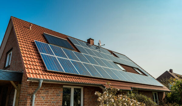 Solar panel on a red roof Solar panel on a red roof